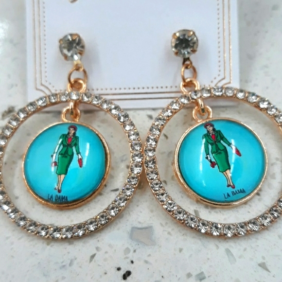 3 For $15 Loteria La Dama Dangle Earrings NEW - Picture 2 of 3